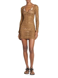 Pia Metallicized Lace-Knit Dress