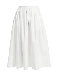 Austin Pleated Cotton A-Line Midi-Skirt