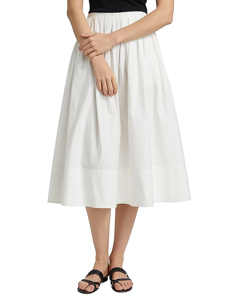 Austin Pleated Cotton A-Line Midi-Skirt