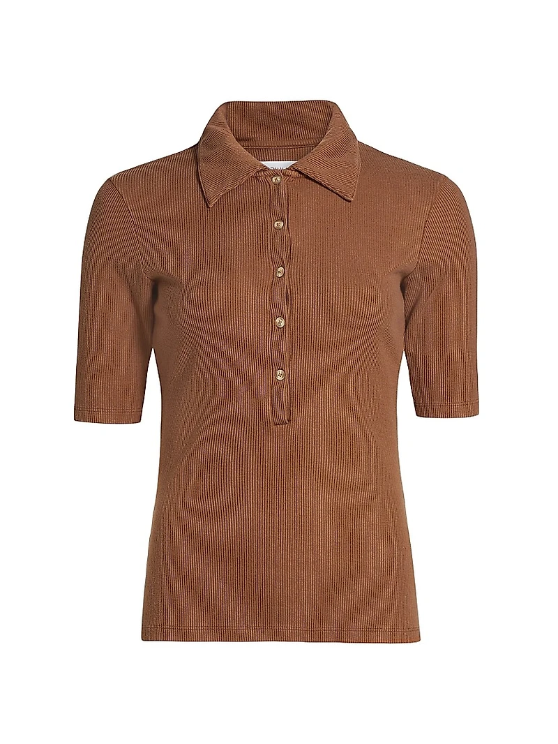 Rib-Knit Stretch Fitted Polo Top