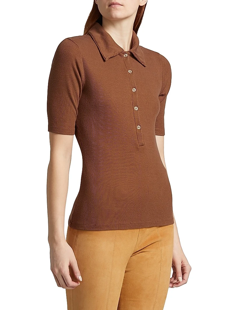 Rib-Knit Stretch Fitted Polo Top