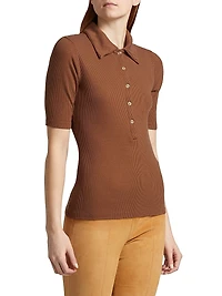 Rib-Knit Stretch Fitted Polo Top