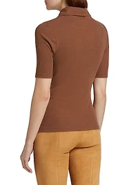 Rib-Knit Stretch Fitted Polo Top