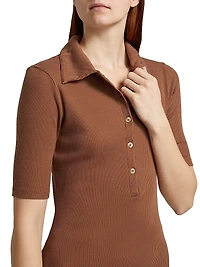 Rib-Knit Stretch Fitted Polo Top