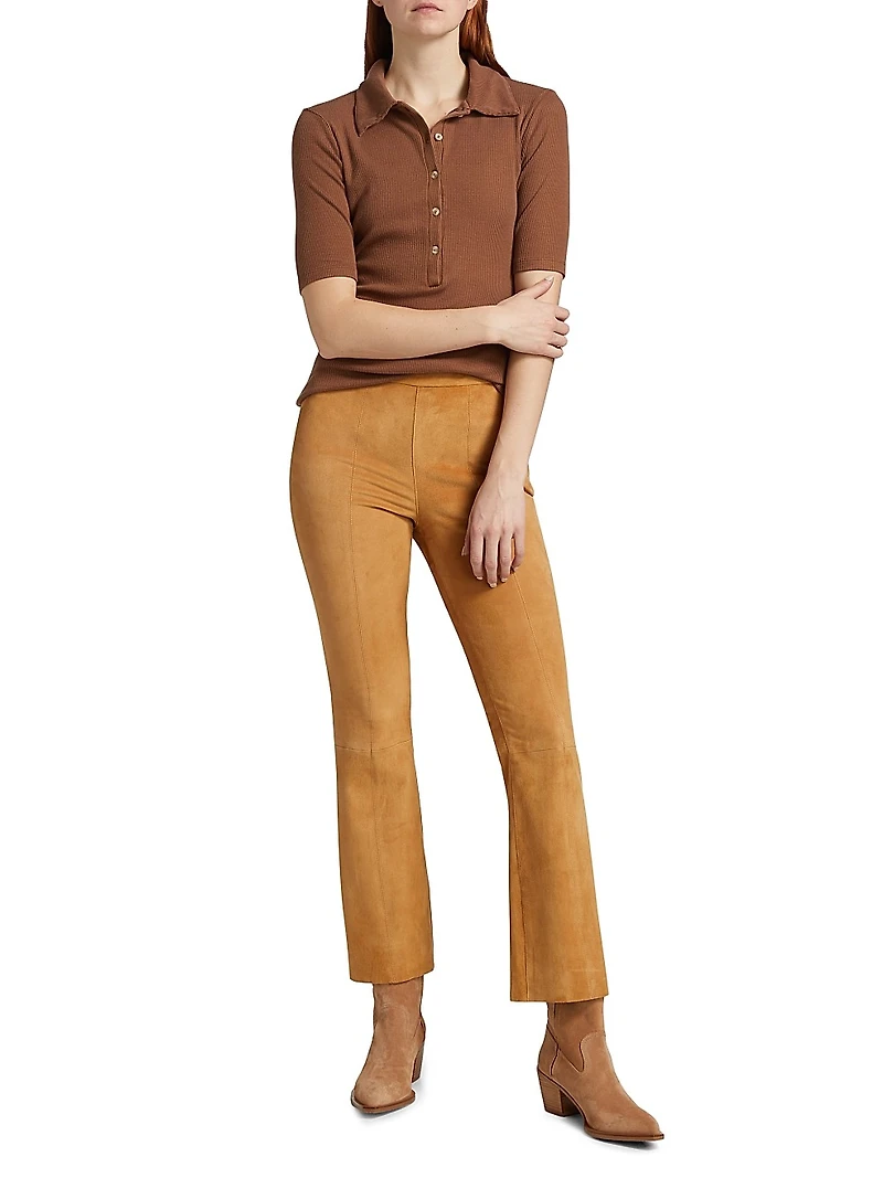 Rib-Knit Stretch Fitted Polo Top