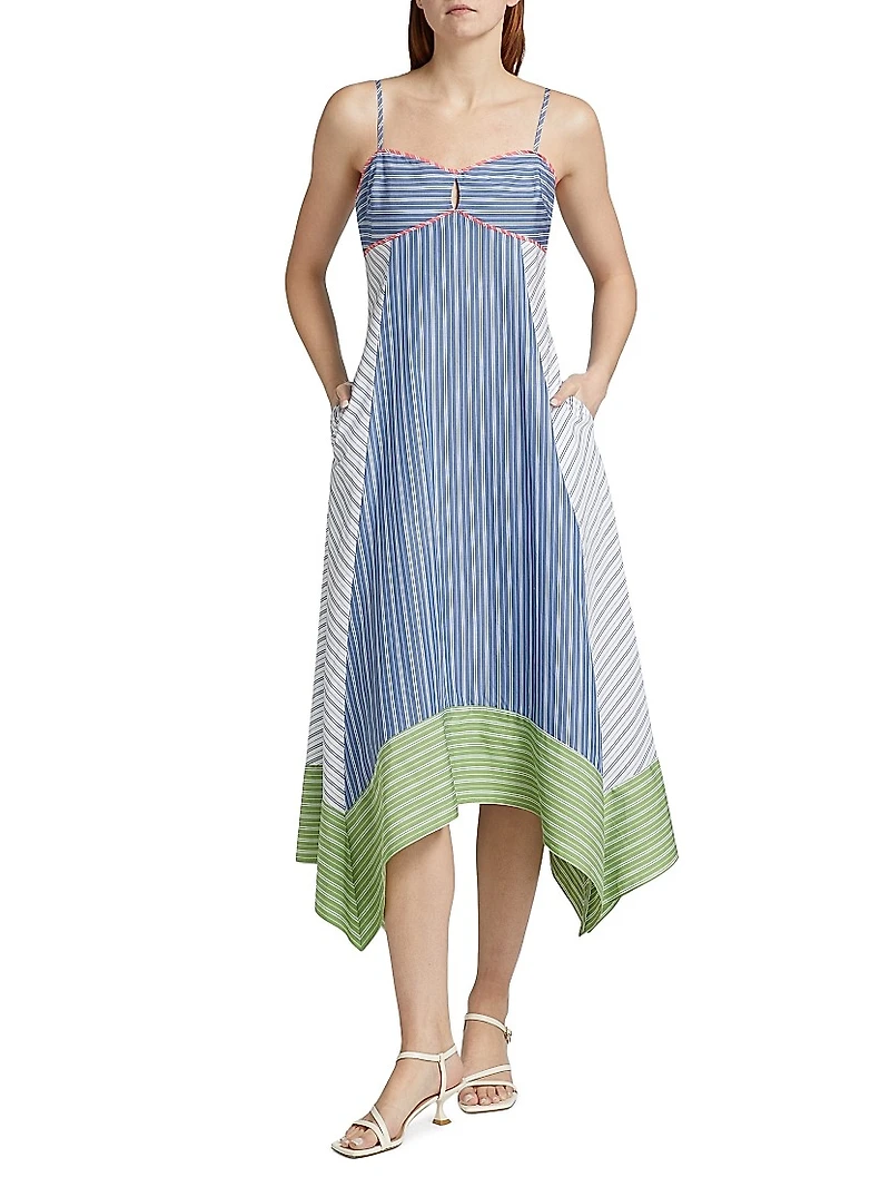 Samantha Striped Cotton Handkerchief Midi-Dress