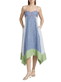 Samantha Striped Cotton Handkerchief Midi-Dress