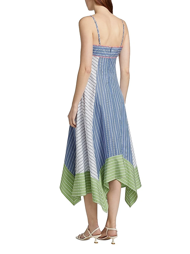 Samantha Striped Cotton Handkerchief Midi-Dress