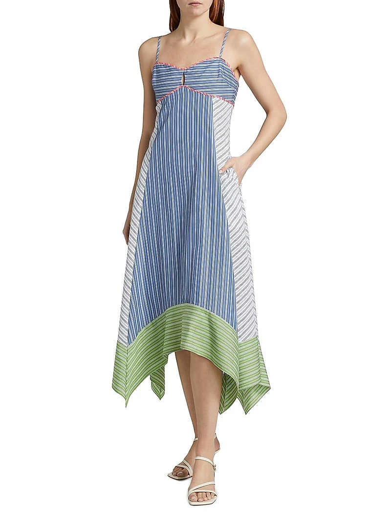 Samantha Striped Cotton Handkerchief Midi-Dress
