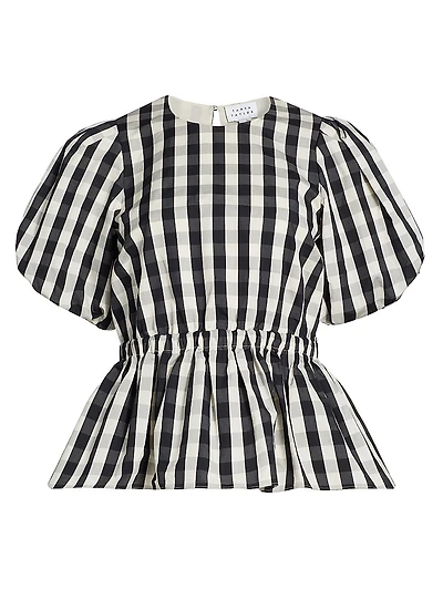 Chelsey Cotton-Silk Gingham Peplum Top