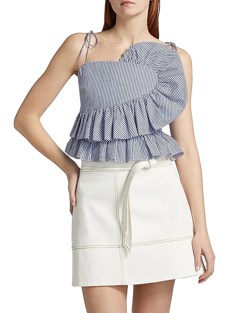 Claudette Striped Ruffled Crop Top