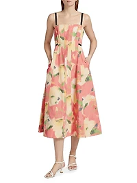 Tavia Abstract Floral A-Line Midi-Dress