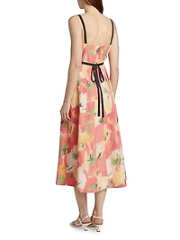 Tavia Abstract Floral A-Line Midi-Dress