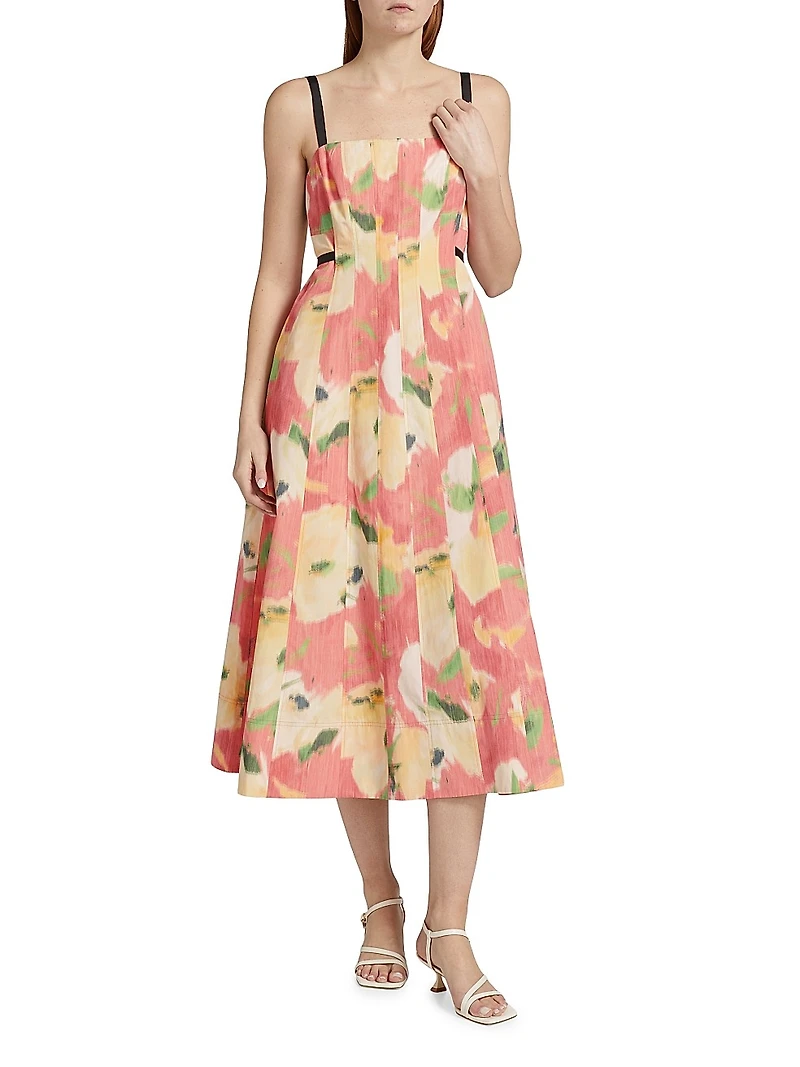 Tavia Abstract Floral A-Line Midi-Dress