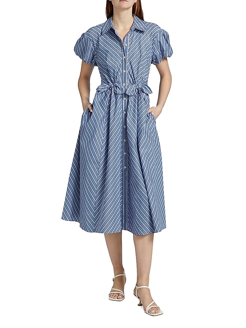 Elza Striped Cotton Midi Shirtdress
