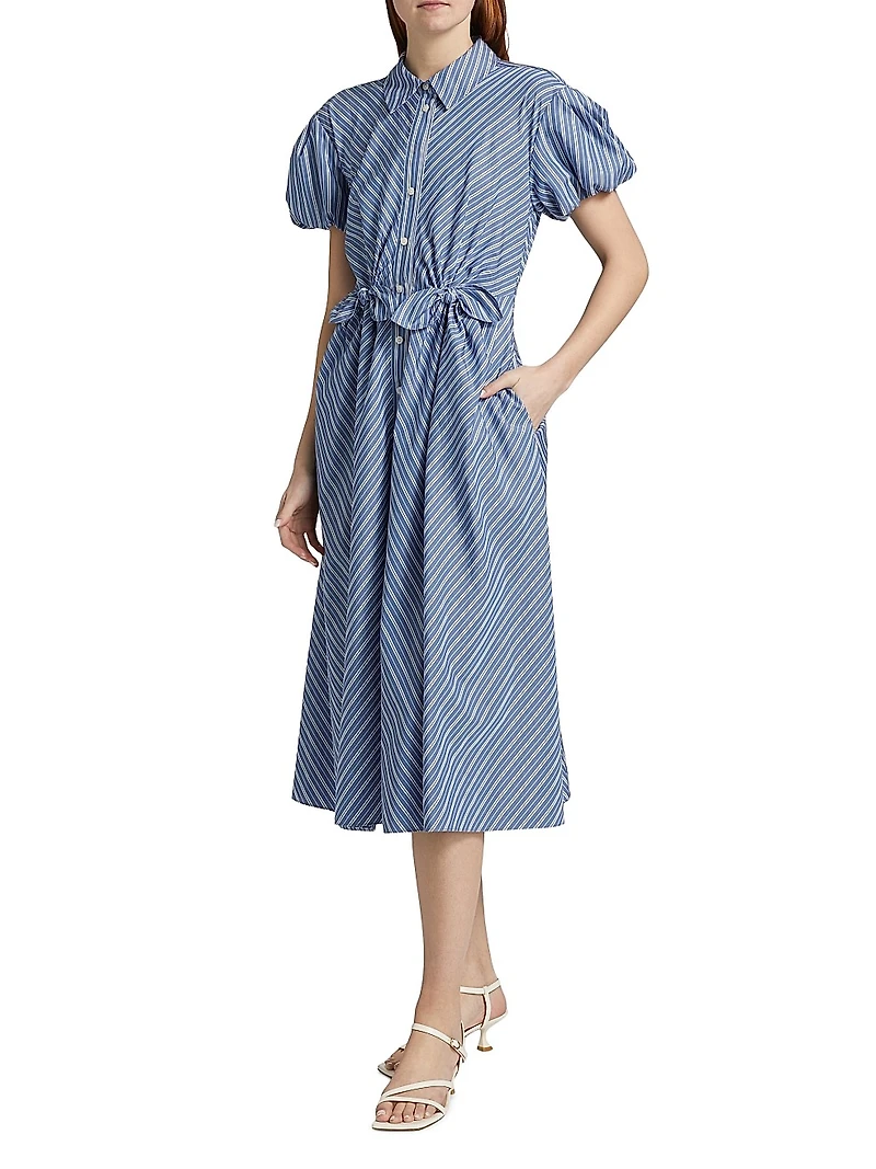 Elza Striped Cotton Midi Shirtdress