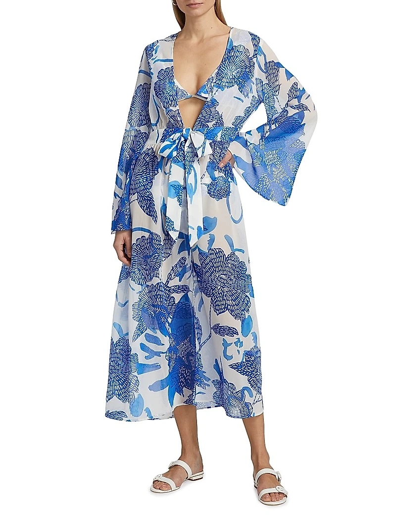 Vince Floral Chiffon Cover-Up Midi-Dress