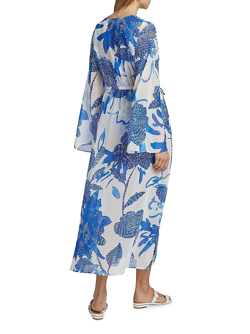 Vince Floral Chiffon Cover-Up Midi-Dress
