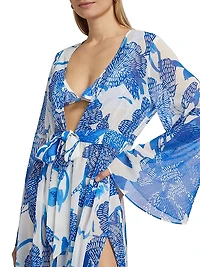 Vince Floral Chiffon Cover-Up Midi-Dress