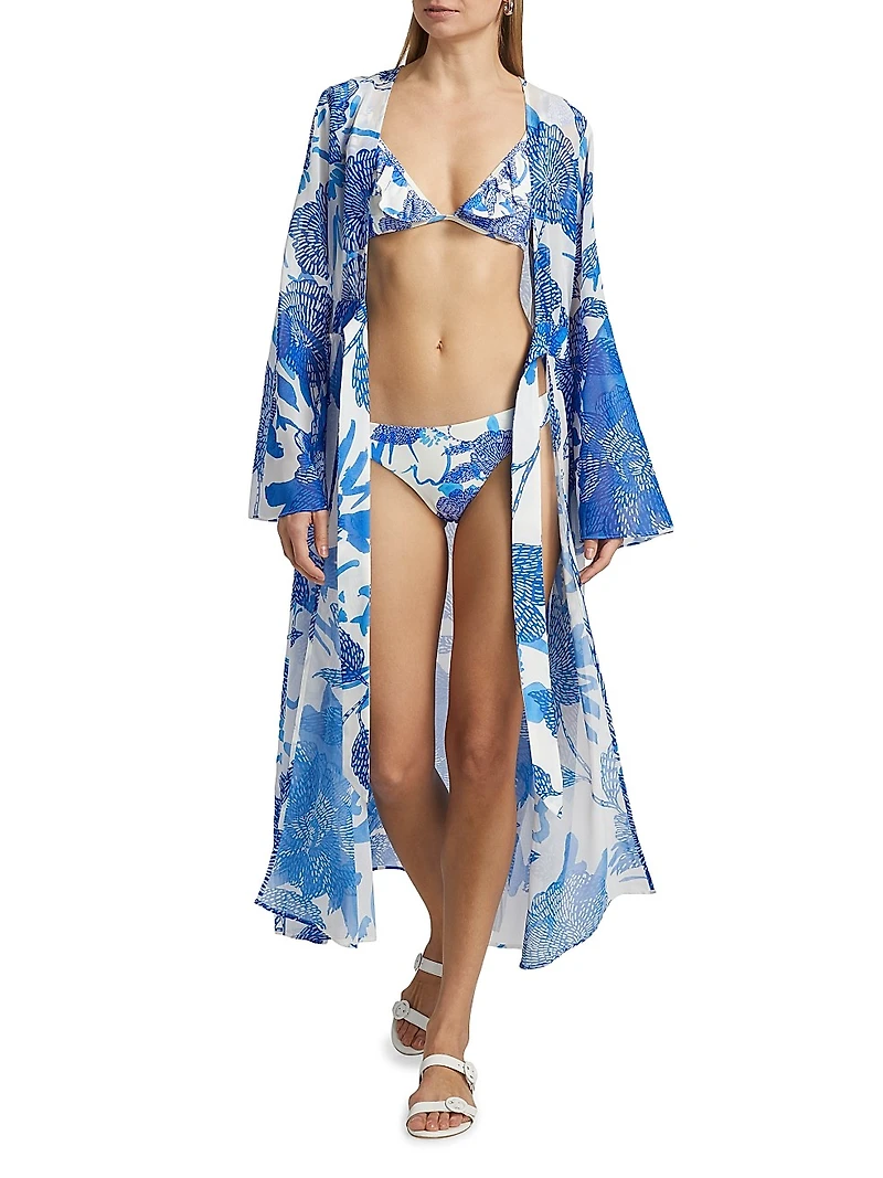 Vince Floral Chiffon Cover-Up Midi-Dress