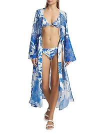 Vince Floral Chiffon Cover-Up Midi-Dress