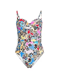 Rainbow Oasis Floral Belted One-Piece Swimsuit