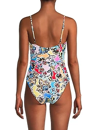 Rainbow Oasis Floral Belted One-Piece Swimsuit