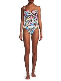 Rainbow Oasis Floral Belted One-Piece Swimsuit