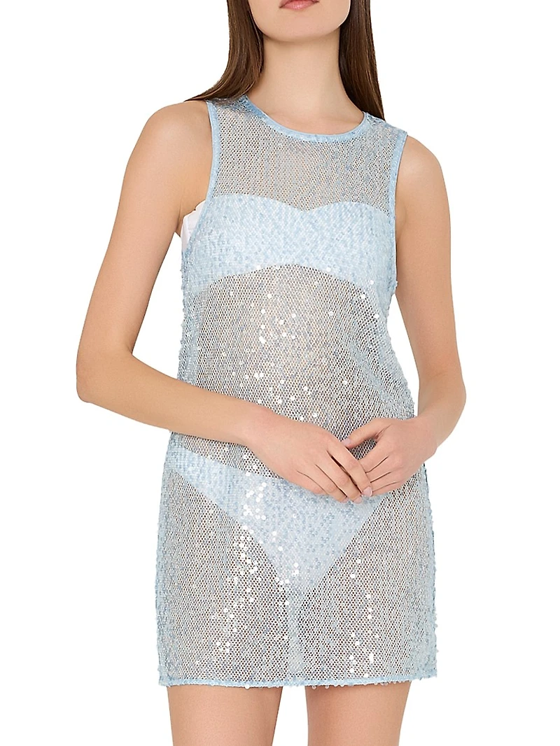 Sequined Mesh Mini Coverup Dress
