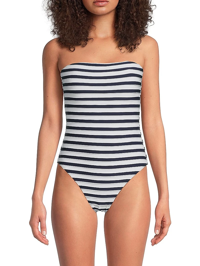 Nautical Striped Bandeau One-Piece Swimsuit