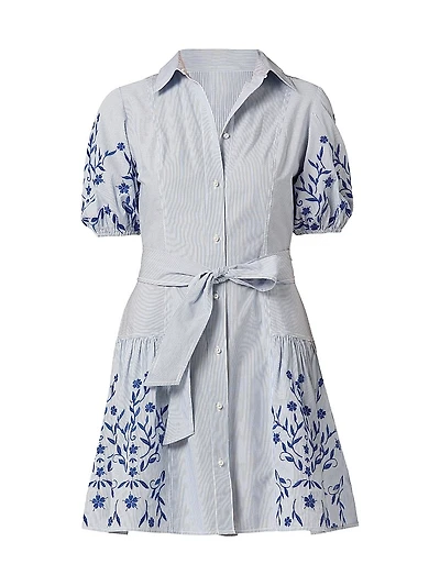 Danika Pinstriped Embroidered Cotton Shirtdress