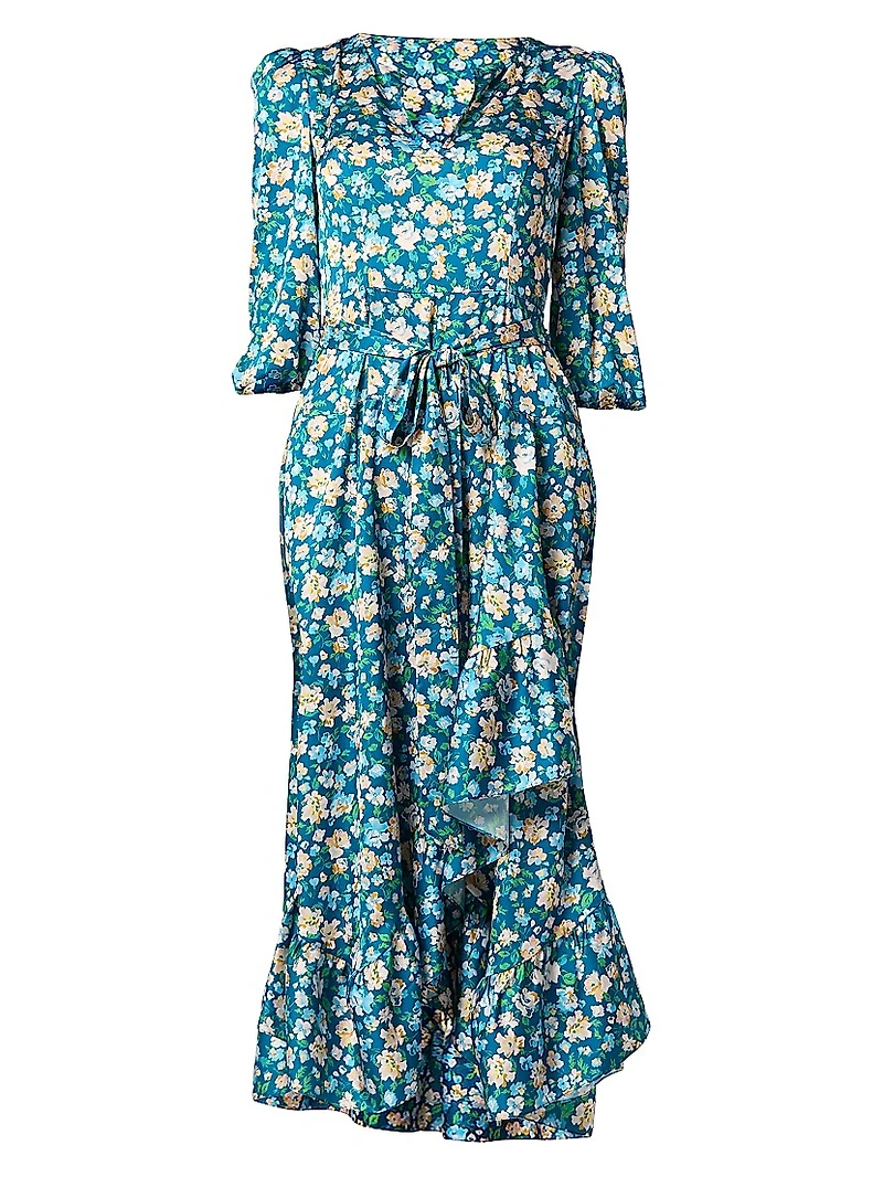 Lia Floral Ruffled Tie-Waist Midi-Dress
