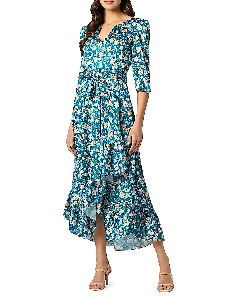 Lia Floral Ruffled Tie-Waist Midi-Dress