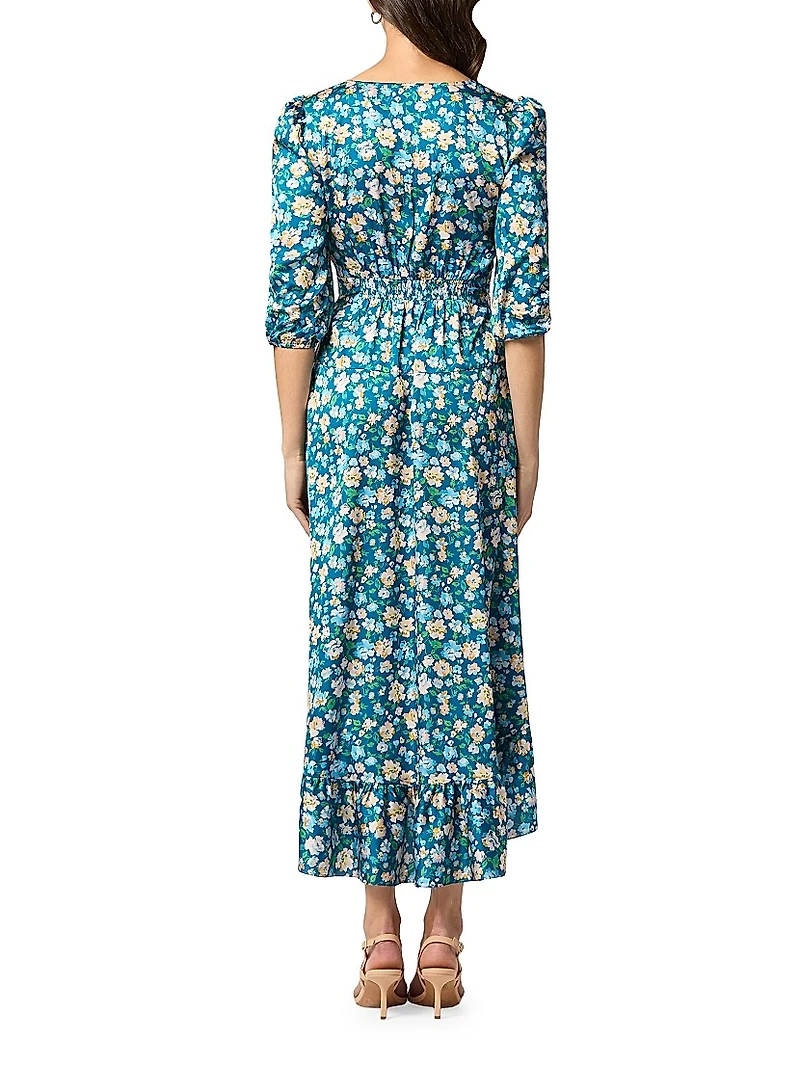 Lia Floral Ruffled Tie-Waist Midi-Dress