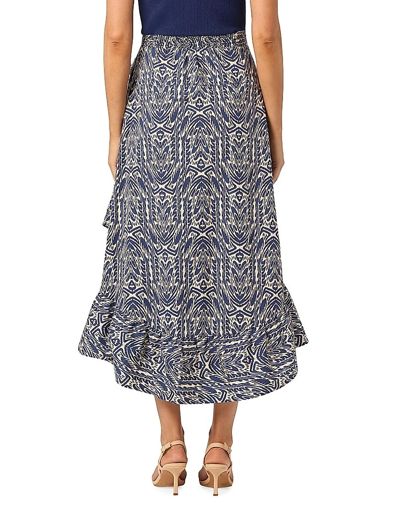 Rayna Mixed-Media Ruffled-Skirt Midi-Dress