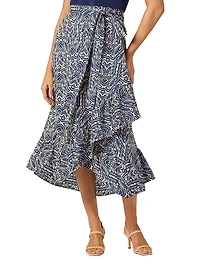 Rayna Mixed-Media Ruffled-Skirt Midi-Dress