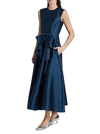 Leo Textured Satin Bow Midi-Dress