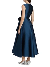 Leo Textured Satin Bow Midi-Dress