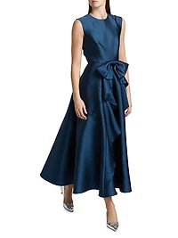 Leo Textured Satin Bow Midi-Dress