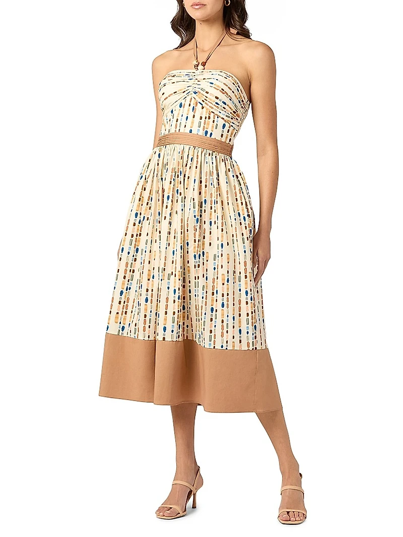 Serene Stretch-Cotton Halter Midi-Dress