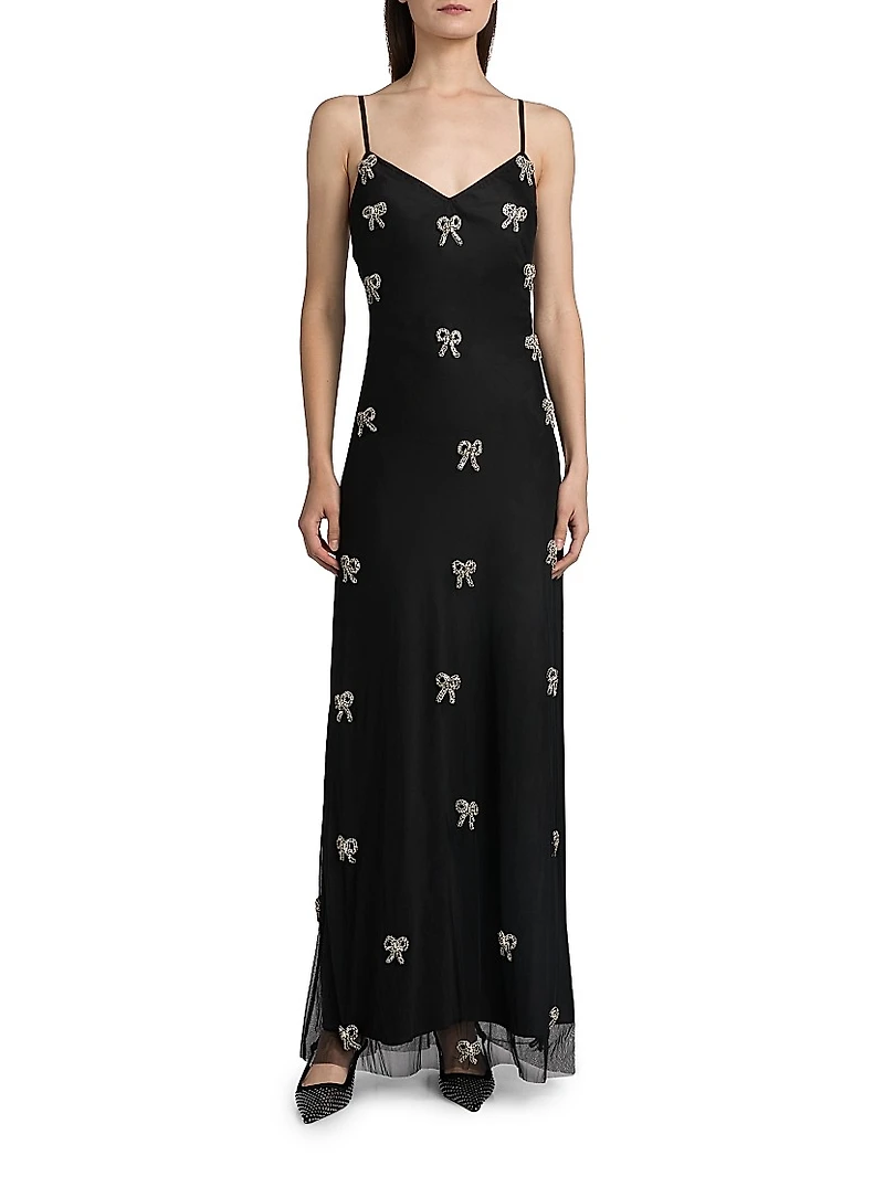 Leila Crystal Embroidered V-Neck Gown