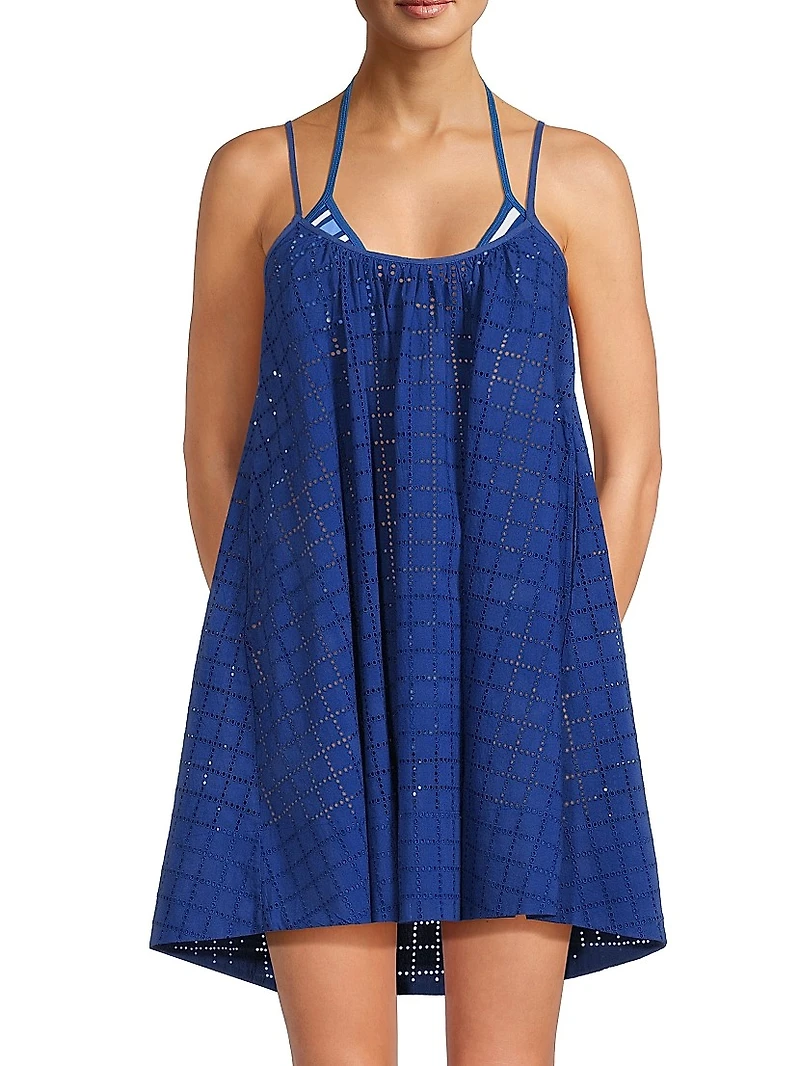 The Lindsay Eyelet Check Cotton Minidress