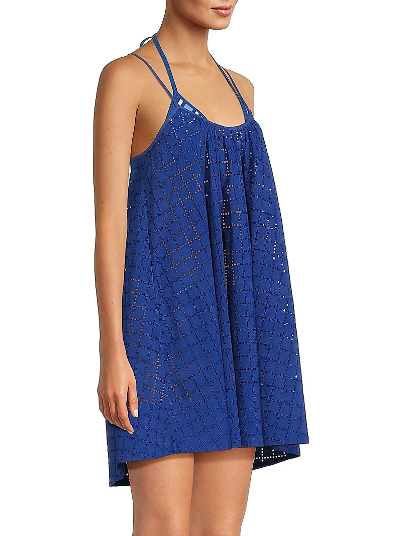 The Lindsay Eyelet Check Cotton Minidress