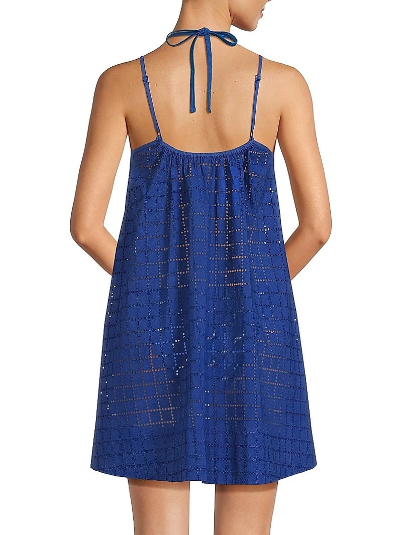 The Lindsay Eyelet Check Cotton Minidress