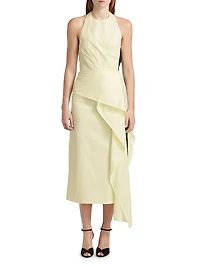 Selene Draped Cotton Halter Midi-Dress