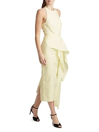 Selene Draped Cotton Halter Midi-Dress