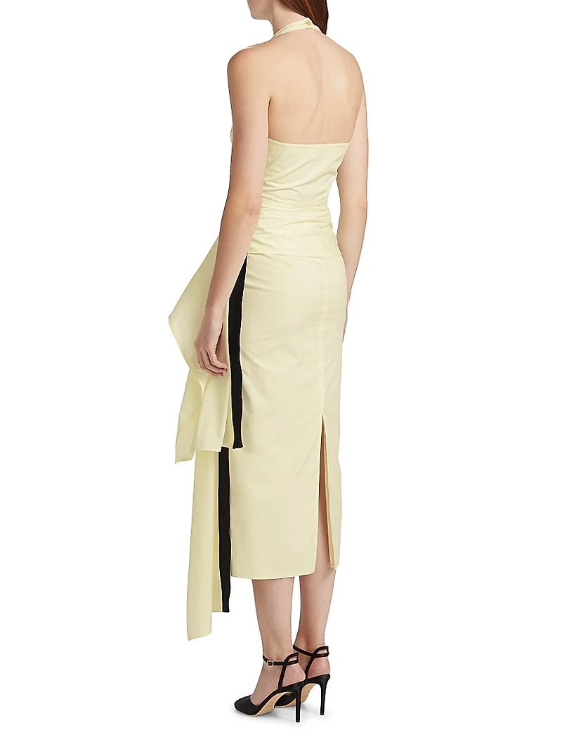 Selene Draped Cotton Halter Midi-Dress