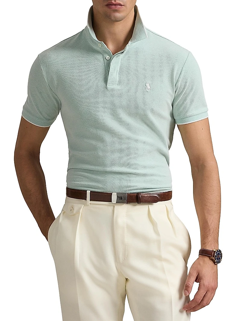 Custom-Slim-Fit Stretch Oxford Mesh Polo Shirt