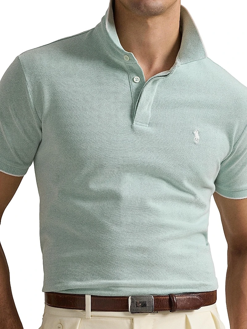 Custom-Slim-Fit Stretch Oxford Mesh Polo Shirt