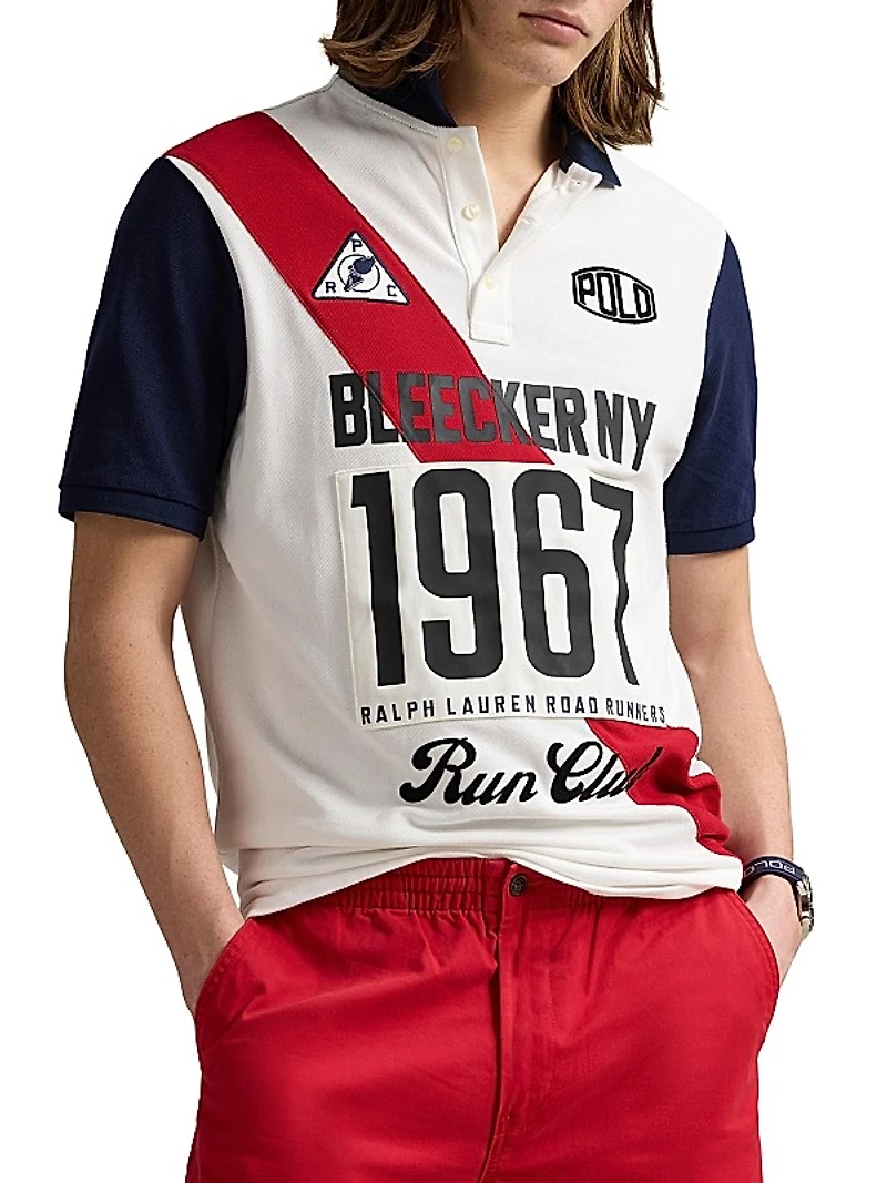 Classic-Fit Mesh Graphic Polo Shirt